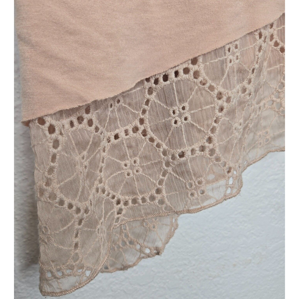 Language Womens Top‎ Medium Light Pink Asymmetric Pintuck Lace Eyelet Boho Flowy - Picture 4 of 11